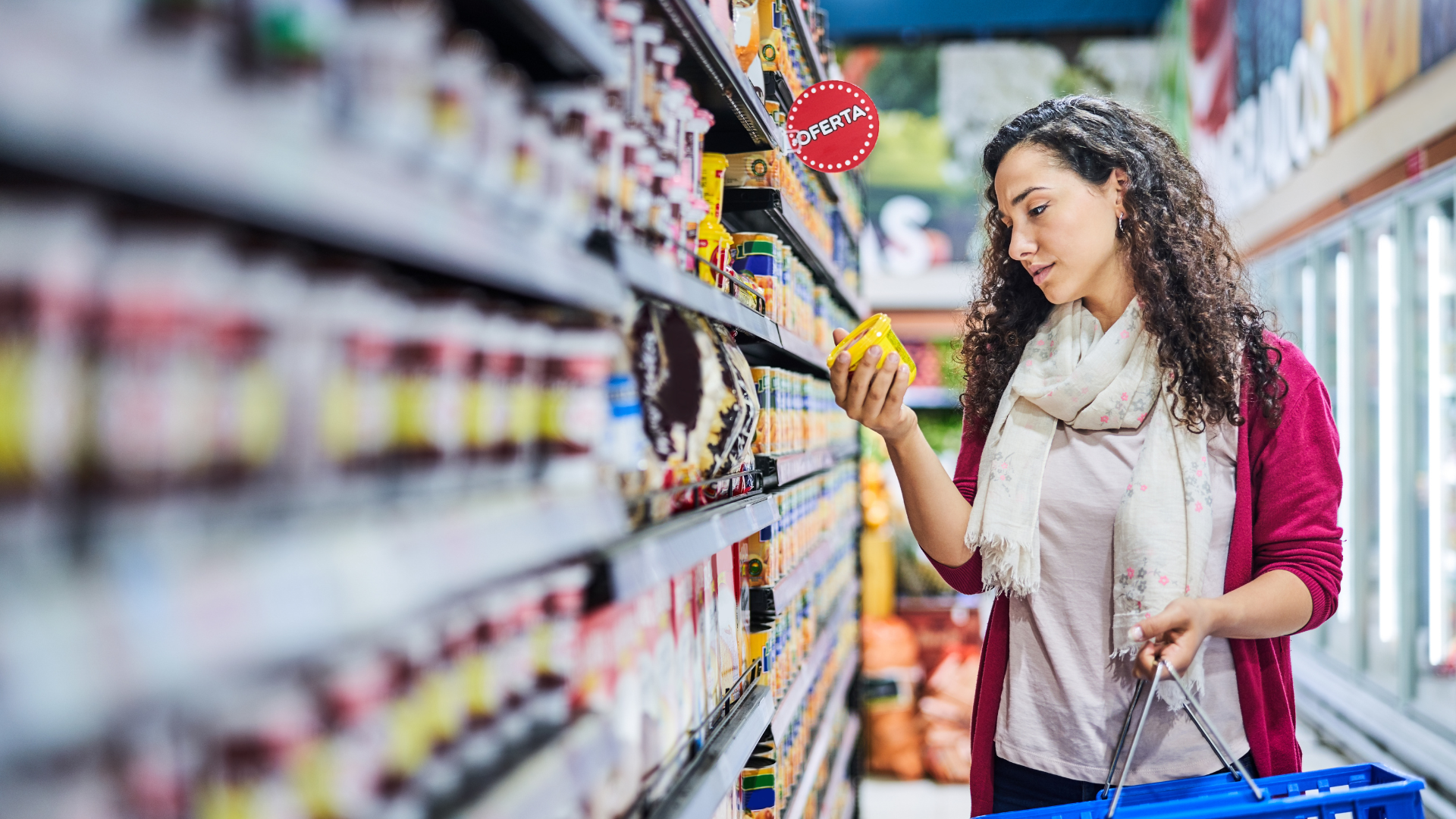 Woman looking at product off the shelf